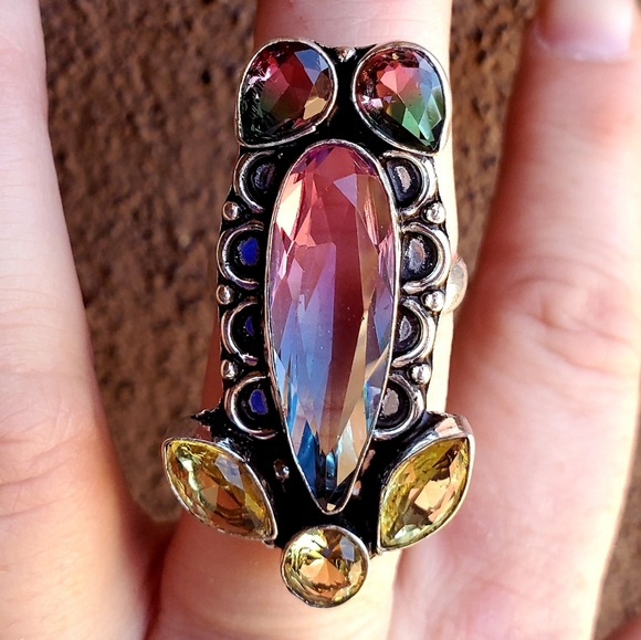 New Bi-Color Tourmaline & Citrine 925 Silver Ring. - Picture 4 of 14
